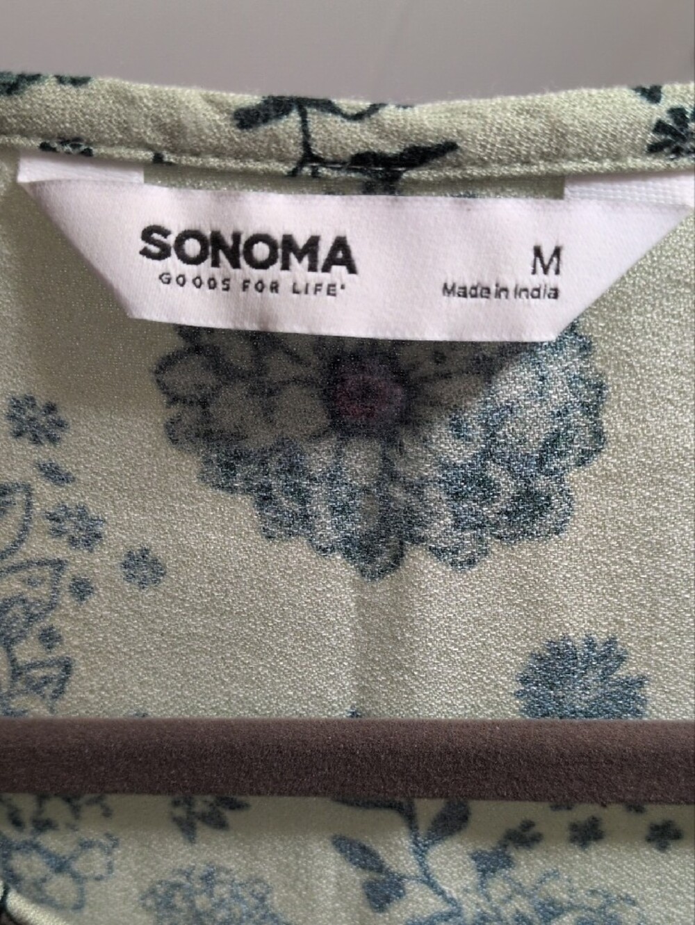Sonoma Mint Green Floral Ruffle Tie-Neck Blouse - Picture 2 of 4